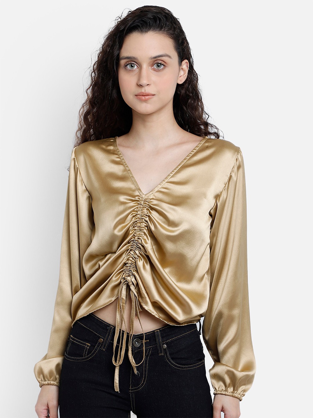 

MARZENI Women Beige Satin Crop Top