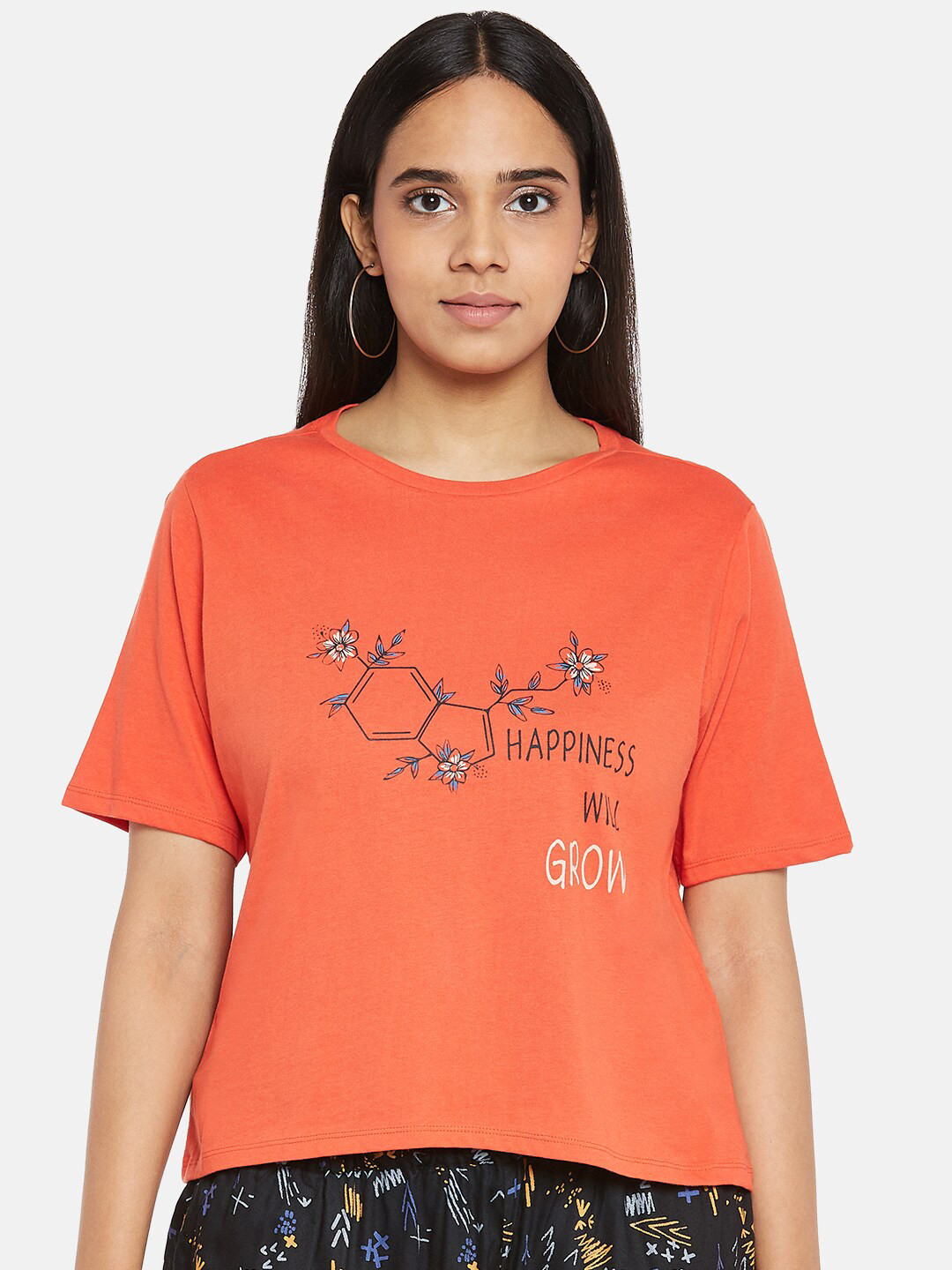 

People Women Rust Typography Printed Pure Cotton Crop T-shirt