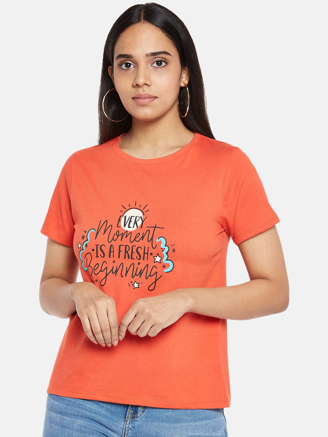 

People Women Rust Typography Printed Pure Cotton T-shirt