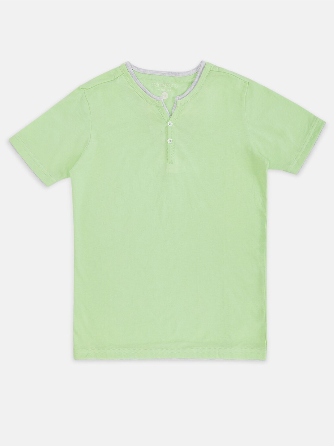 

Pantaloons Junior Boys Green Henley Neck Raw Edge T-shirt