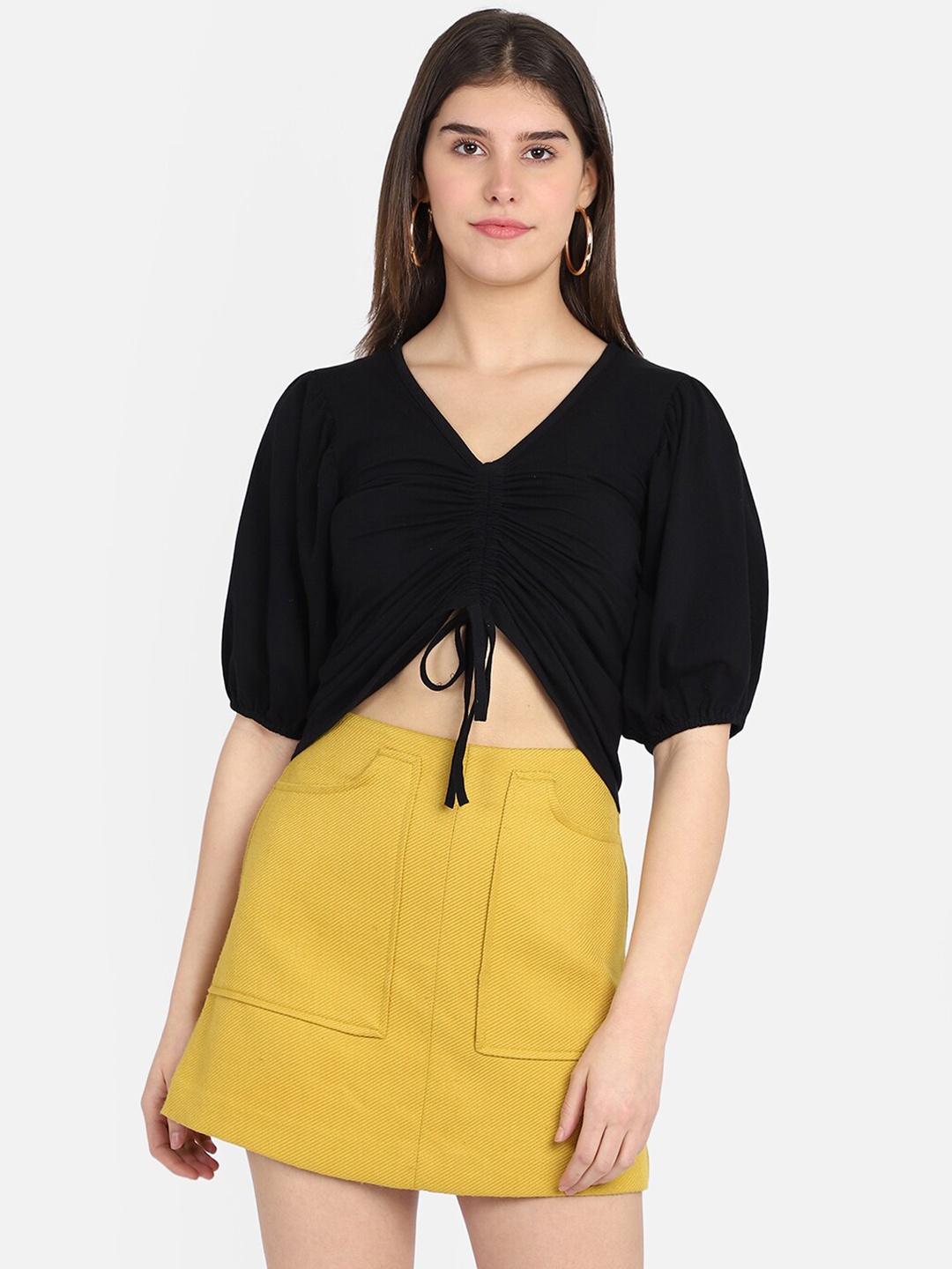 

MARZENI Women Black Solid Crop Top