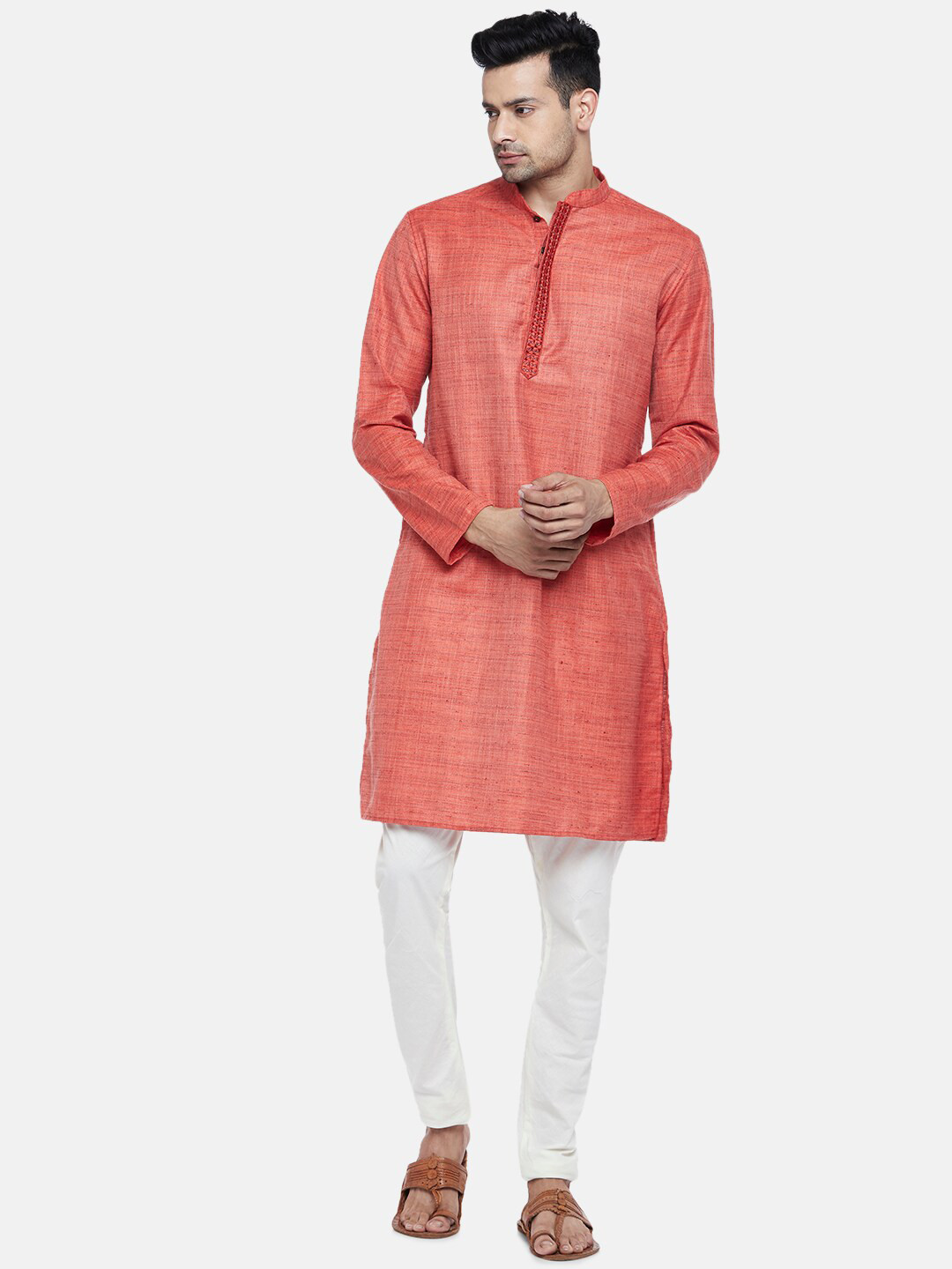 

indus route by Pantaloons Men Solid Rust Kurta
