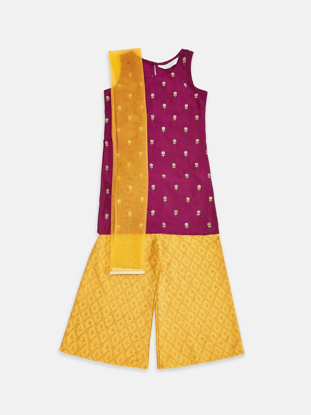 

AKKRITI BY PANTALOONS Girls Magenta Ethnic Motifs Kurti with Palazzos & With Dupatta