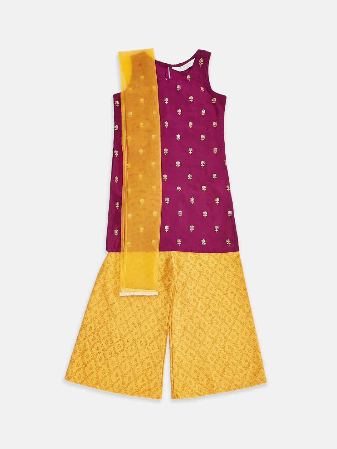 

AKKRITI BY PANTALOONS Girls Magenta Floral Embroidered Kurta with Palazzos & With Dupatta