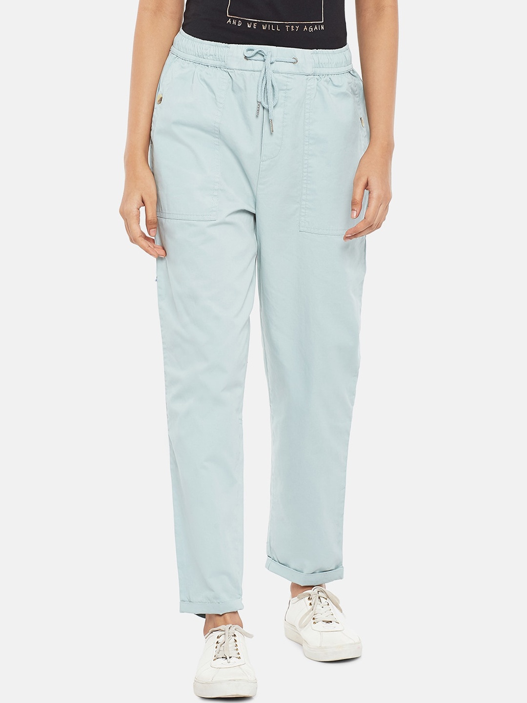 

Honey by Pantaloons Women Sea Green Straight Fit Trousers