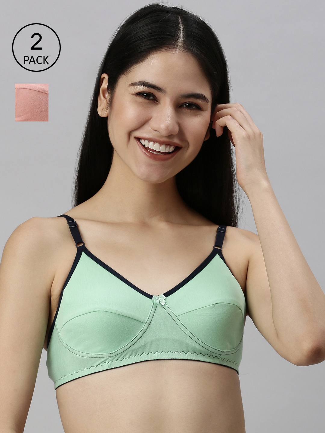 

Kryptic Women Pack Of 2 Non-Wired Non-Padded Full Coverage Everyday Bra, Green