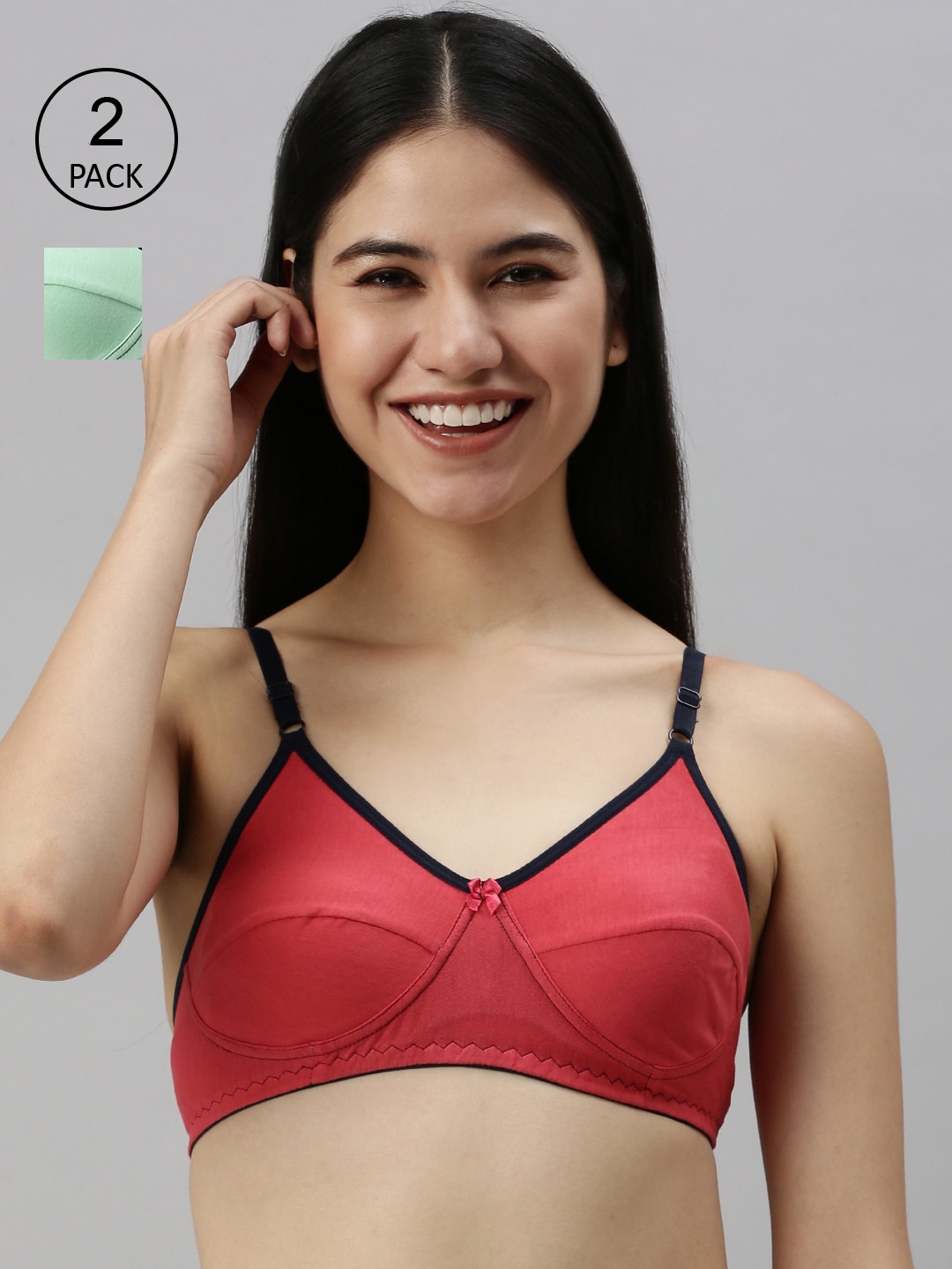 

Kryptic Women Pack Of 2 Non-Wired Non-Padded Full Coverage Everyday Bra, Green