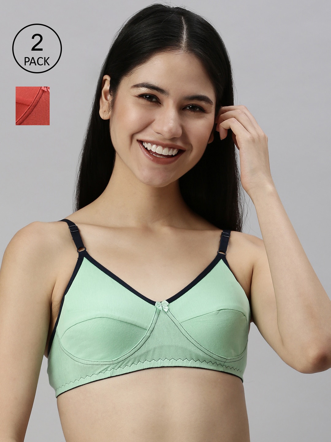 

Women pack of 2 solid Cotton Full Coverage Non-Padded Everyday Bra, Green