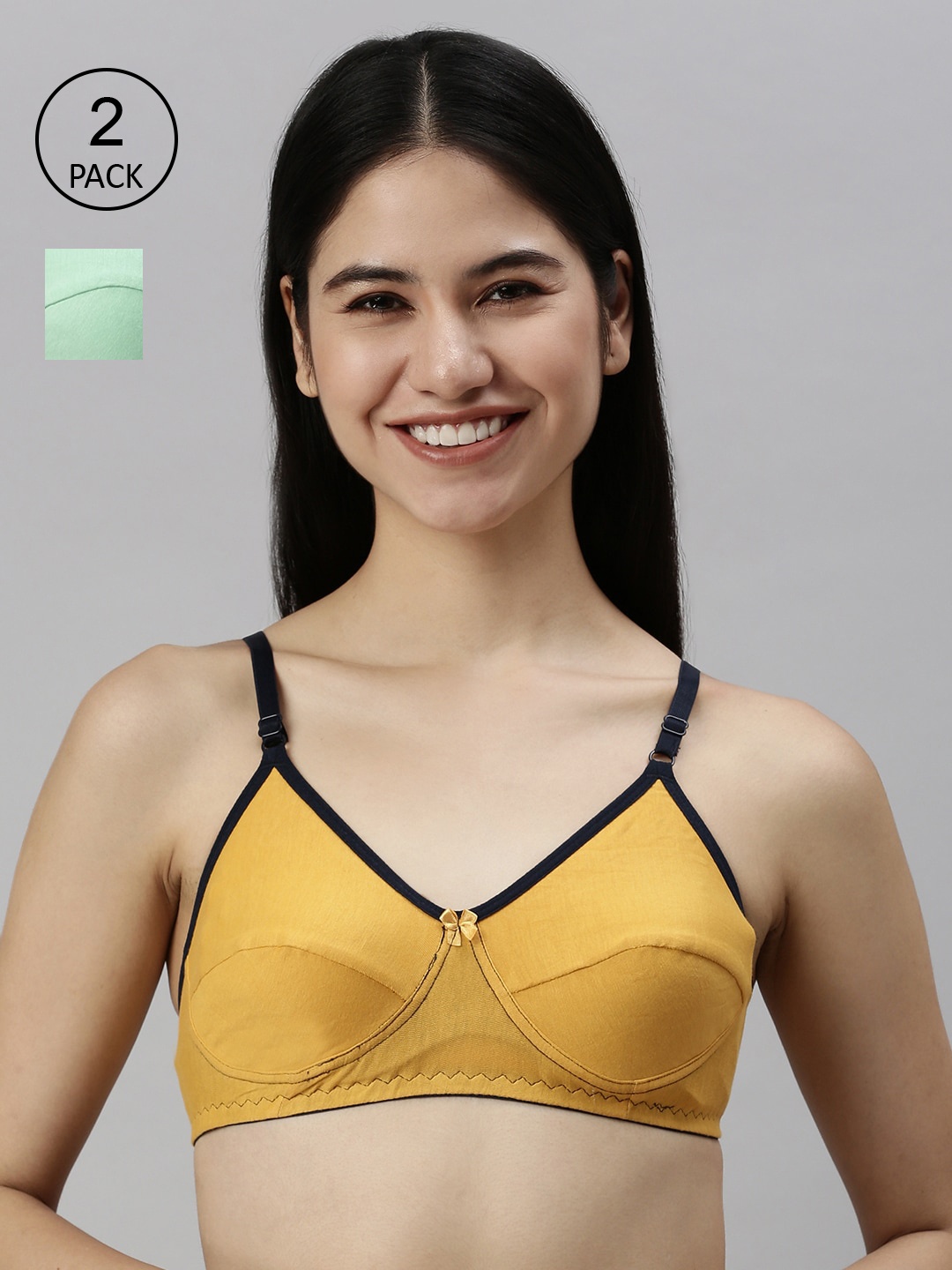 

Women pack of 2 solid Cotton Full Coverage Non-Padded Everyday Bra, Green