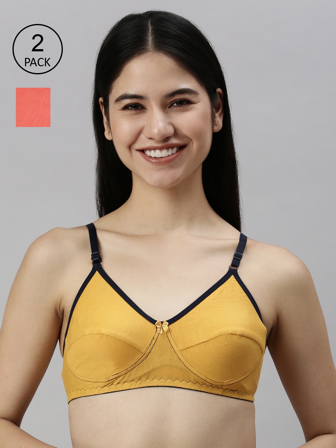 

Kryptic Women Pack Of 2 Non-Wired Non-Padded Full Coverage Everyday Bra, Mustard