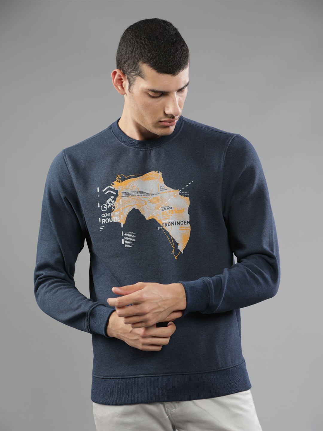 

t-base Men Printed Sweatshirt, Blue