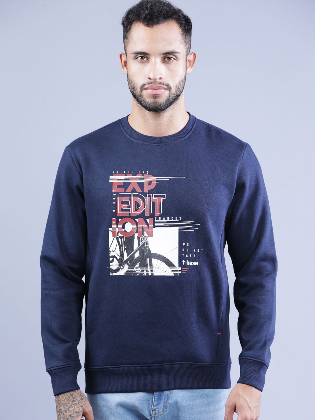 

t-base Men Printed Sweatshirt, Navy blue