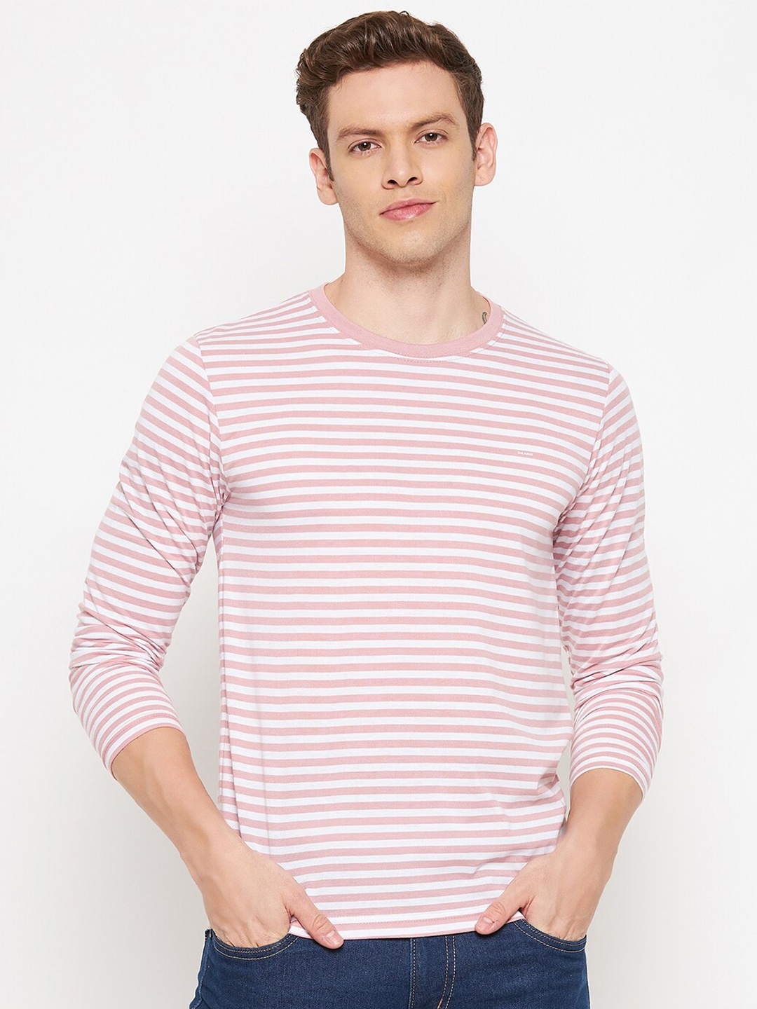 

Okane Men Pink & White Striped T-shirt
