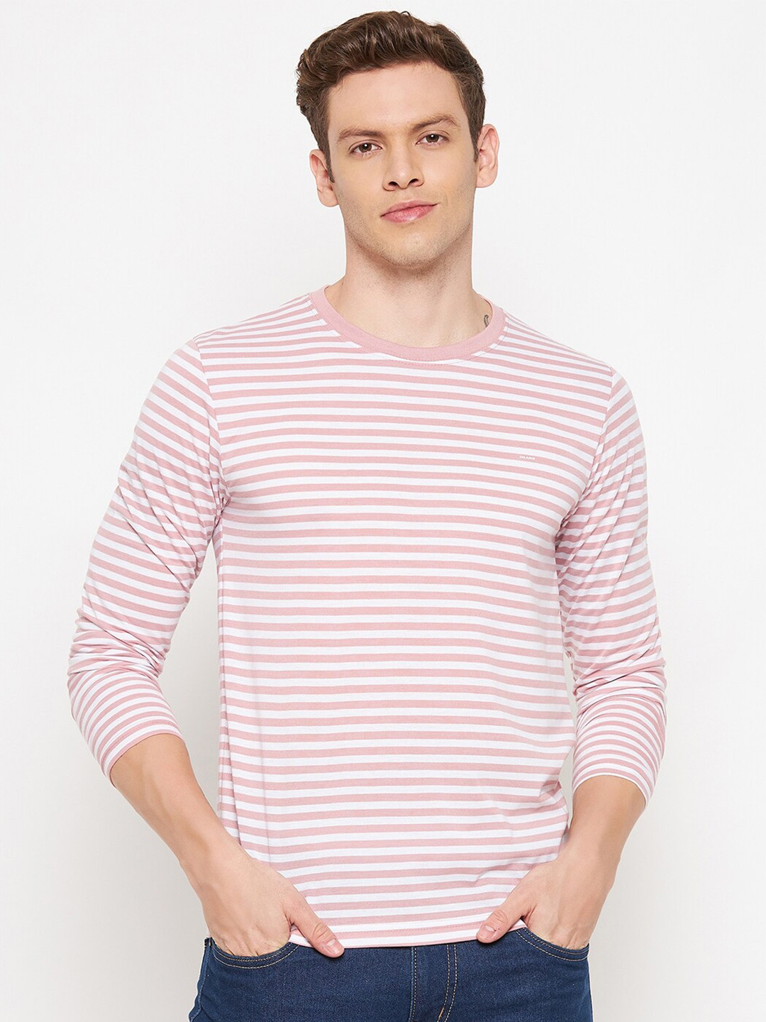 

Okane Men Pink Striped T-shirt