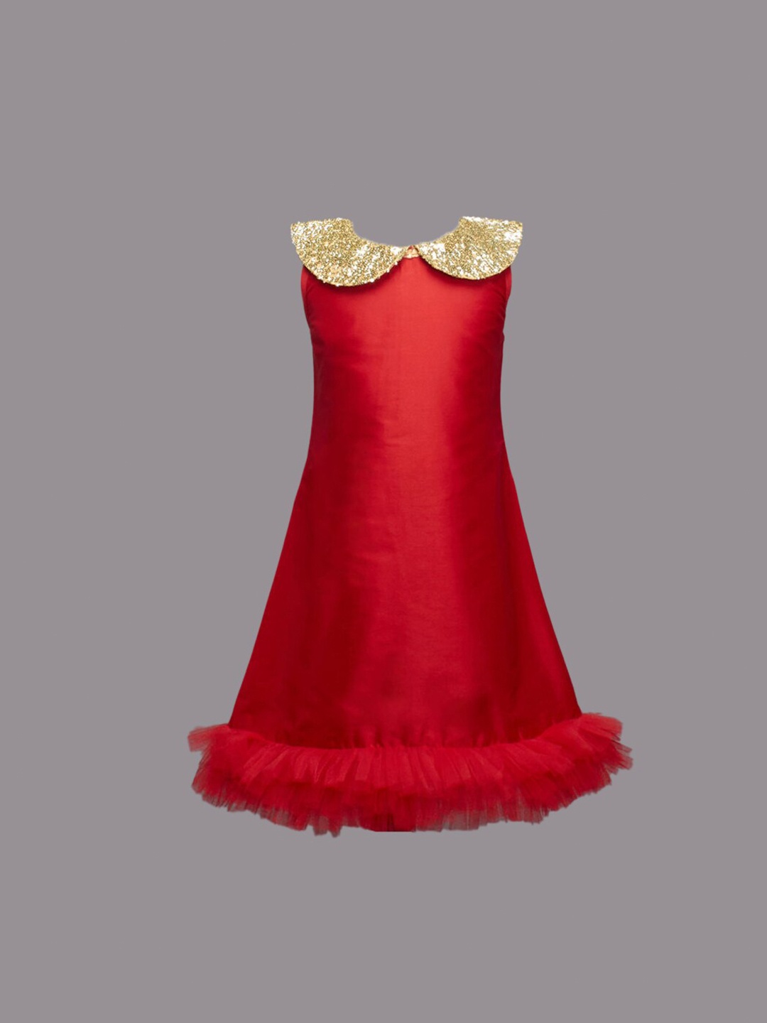 

The Magic Wand Girls Red Peter Pan Collar Net Maxi Dress