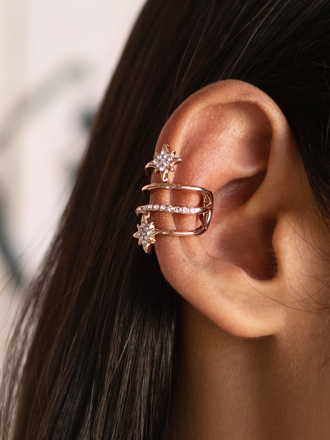 

Ayesha Rose Gold Toned Oversized Diamante Studded Rose Gold Cuff Earrings