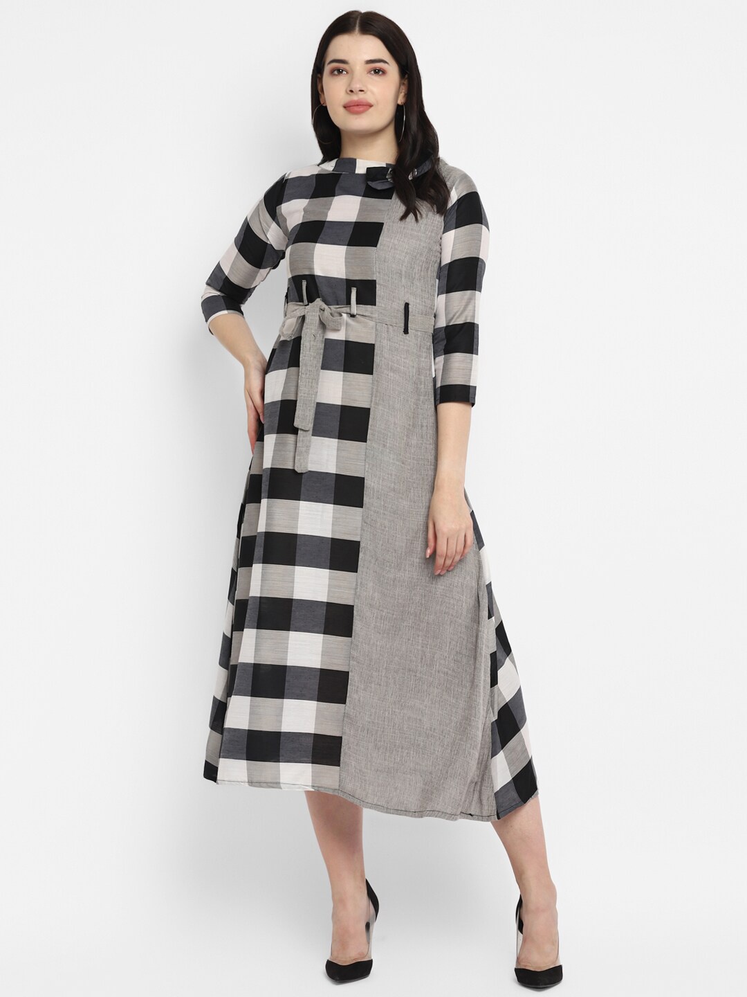 

VAABA Black & White Checked A-Line Midi Dress