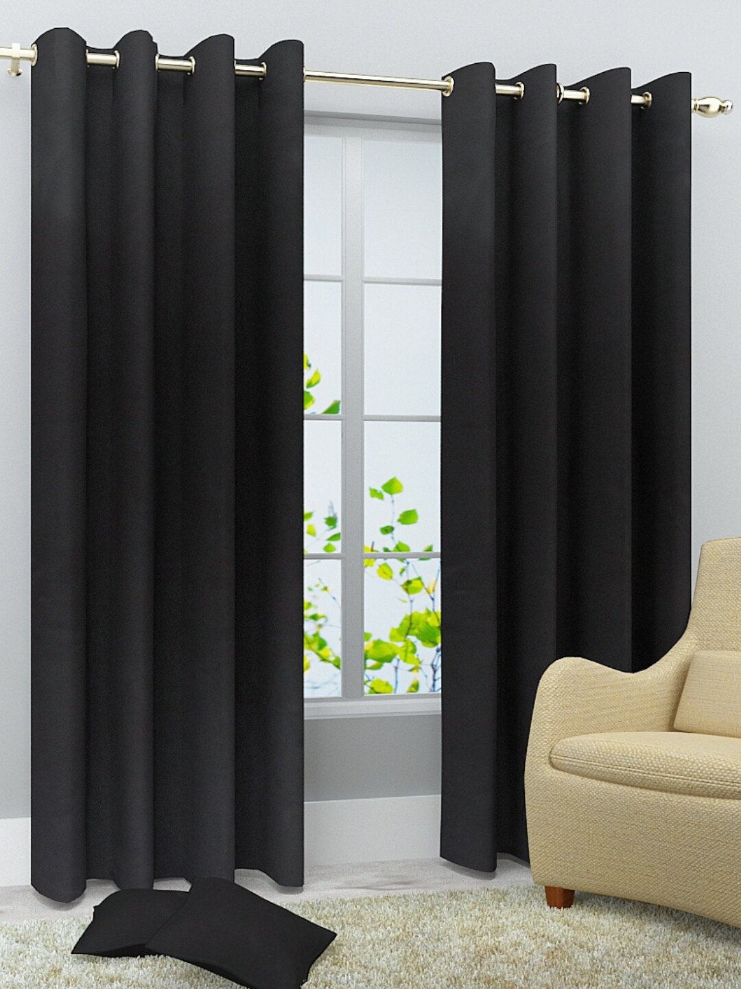 

Homefab India Black Set of 2 Window Curtains