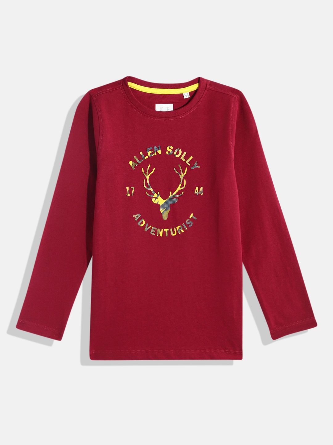 

Allen Solly Junior Boys Brand Logo Print Knitted Pure Cotton T-shirt, Maroon