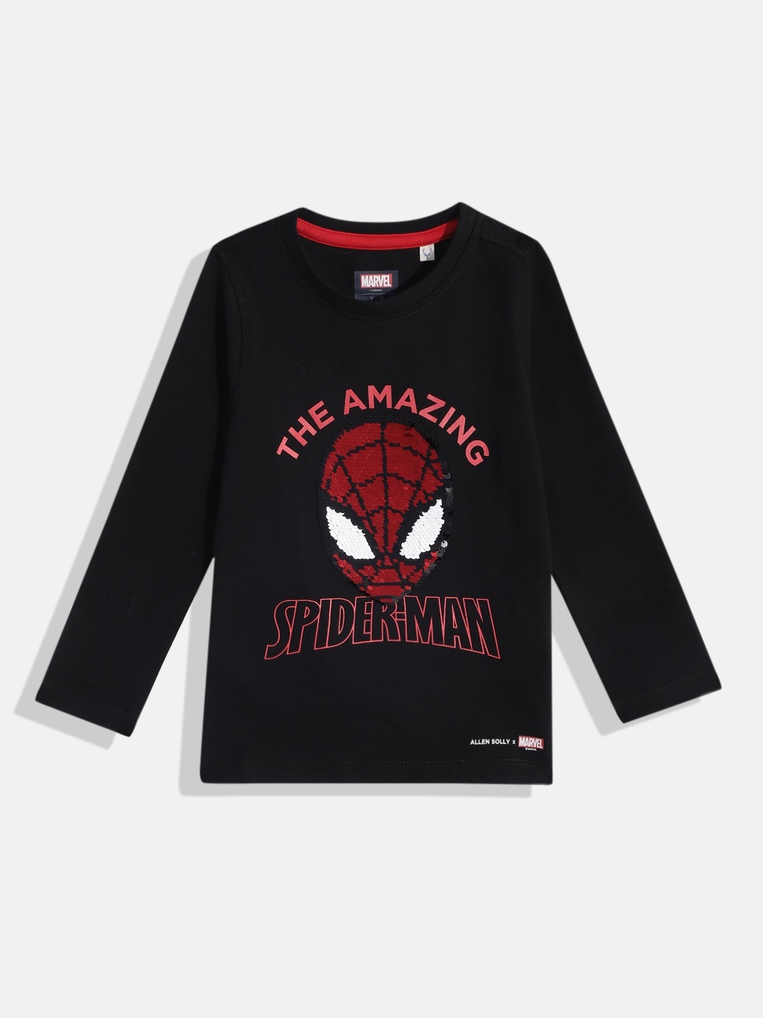 

Allen Solly Junior Boys Flip Sequins Pure Cotton Spider-Man T-shirt, Black