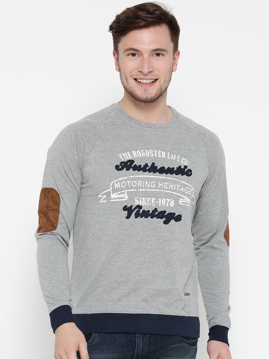 

Roadster Men Grey Melange Printed Sweatshirt