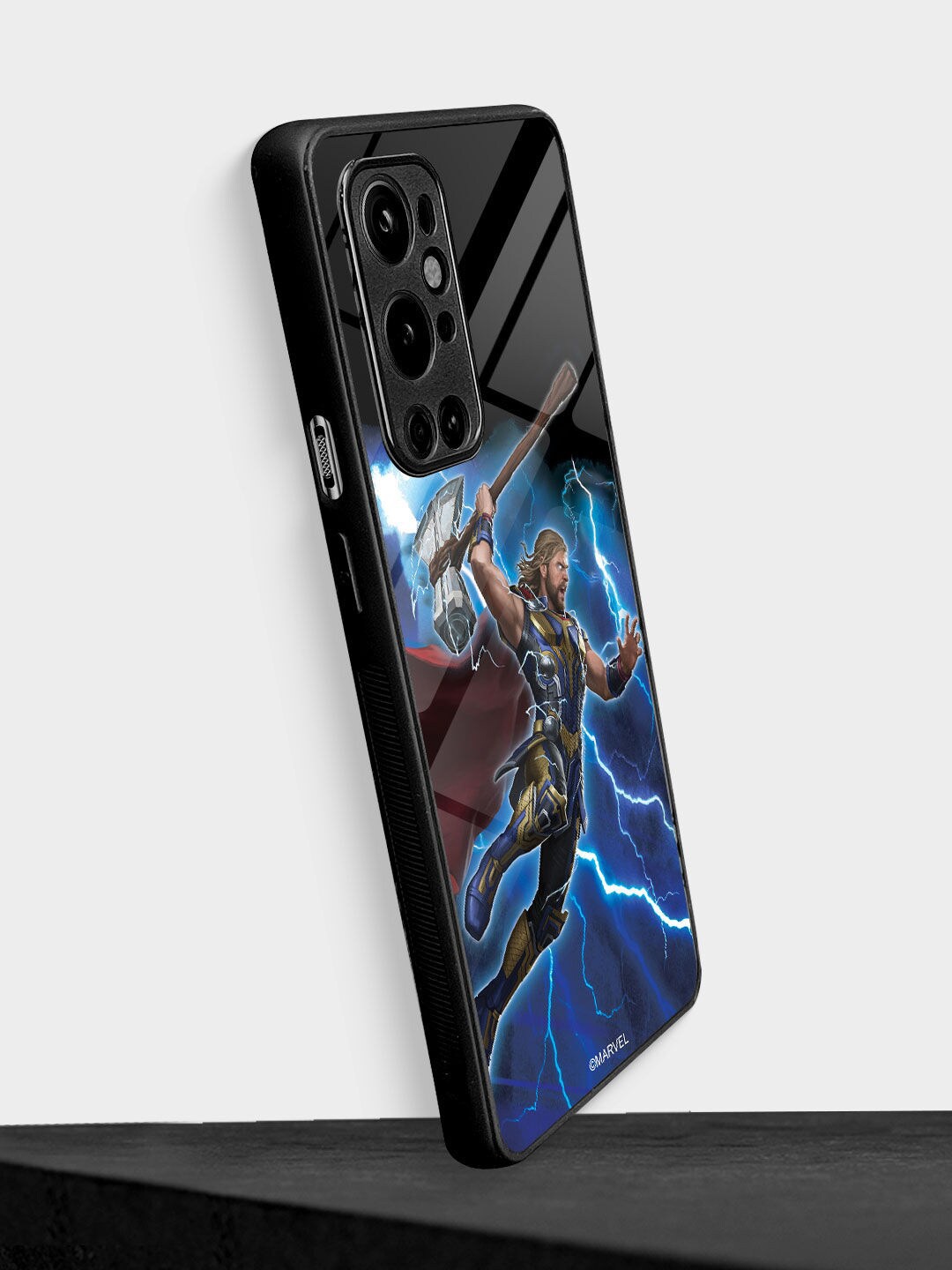 

macmerise Blue Printed Worthy Thor Attack Oneplus 9 Pro Glass Phone Back Case