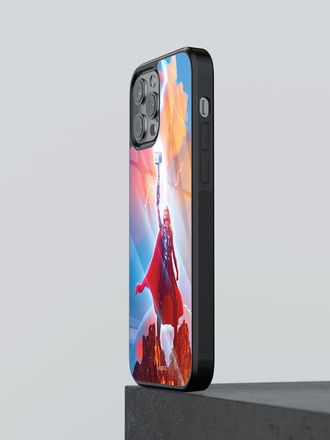 

macmerise Brown & Blue Printed Raise The Mjolnirl iPhone 13 Pro Glass Phone Back Case