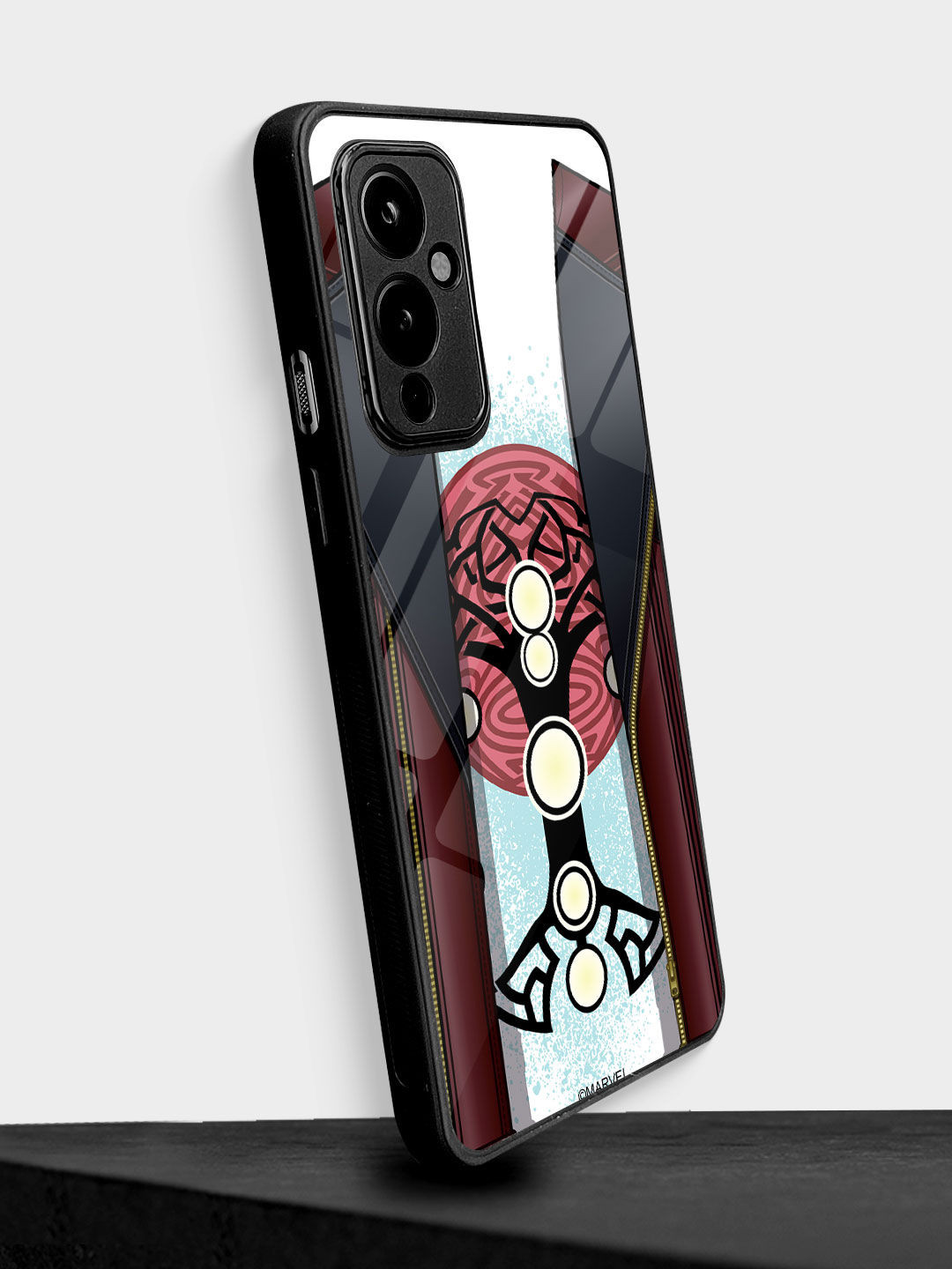 

macmerise Red & White Printed Suit Up Ravager Thor Oneplus 9 Glass Phone Back Case