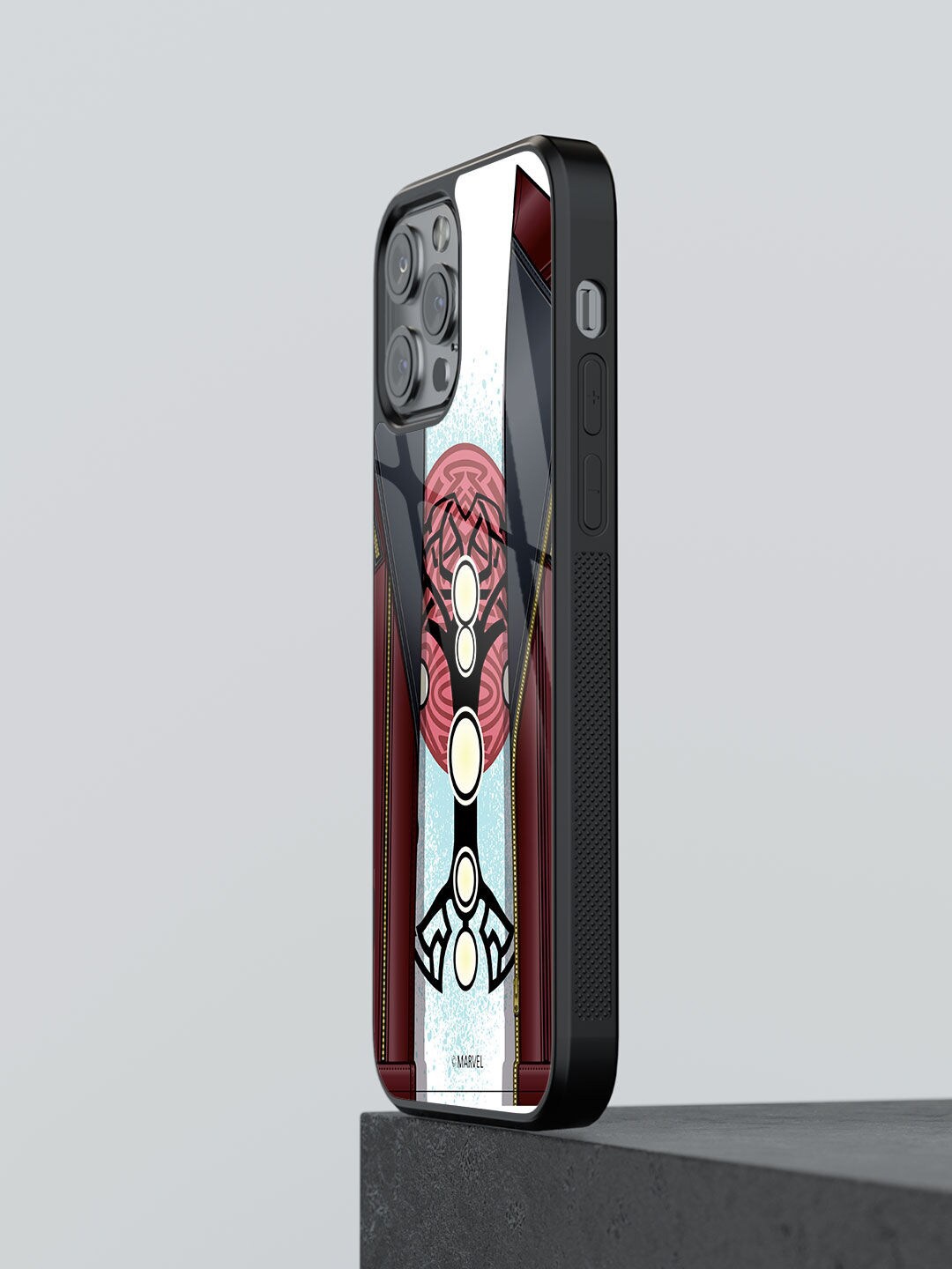

macmerise Red & White Printed Glass iPhone 13 Pro Back Case