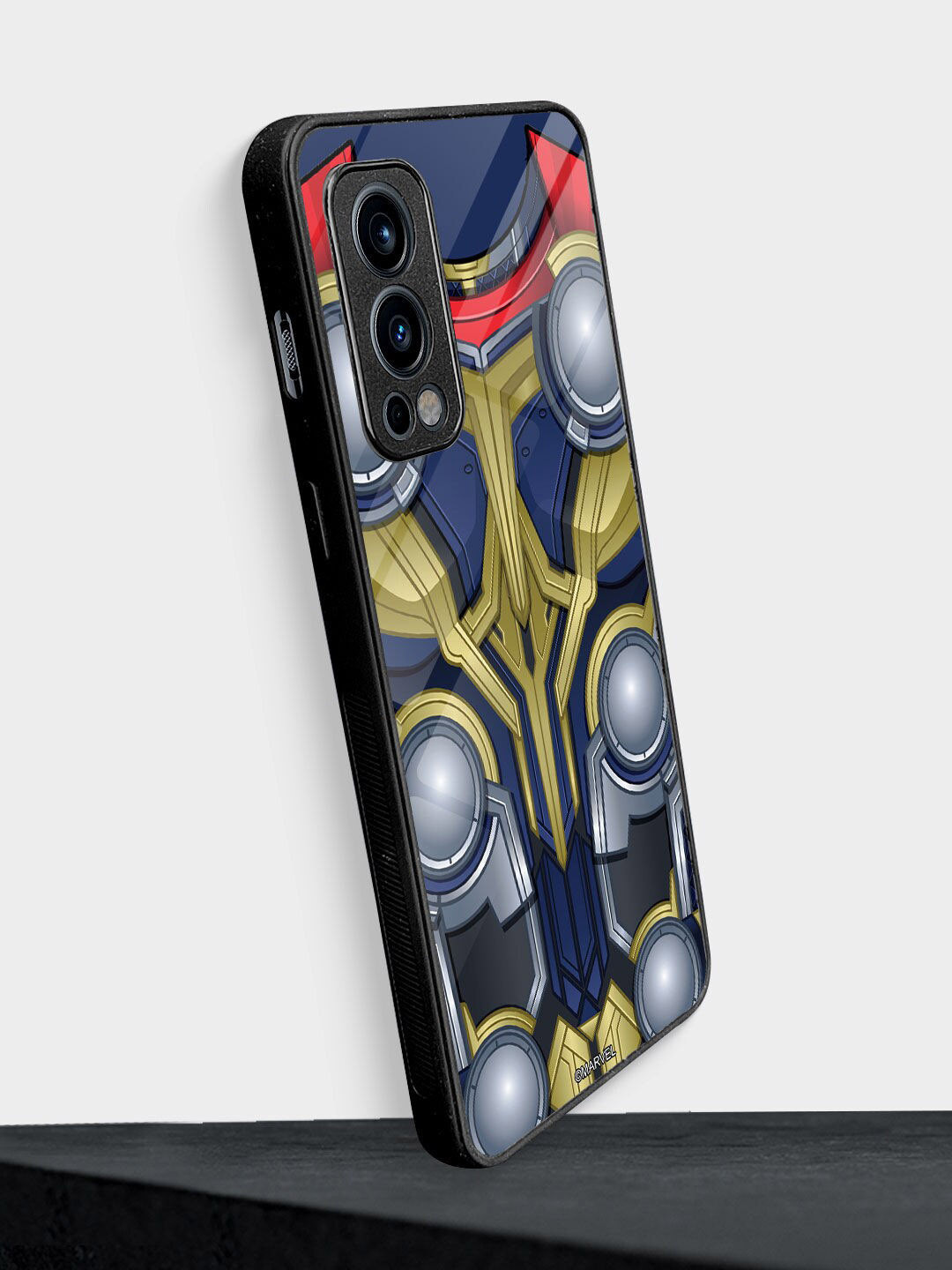 

macmerise Blue & Gold-Toned Thor Printed Oneplus Nord 2 Glass Phone Back Case