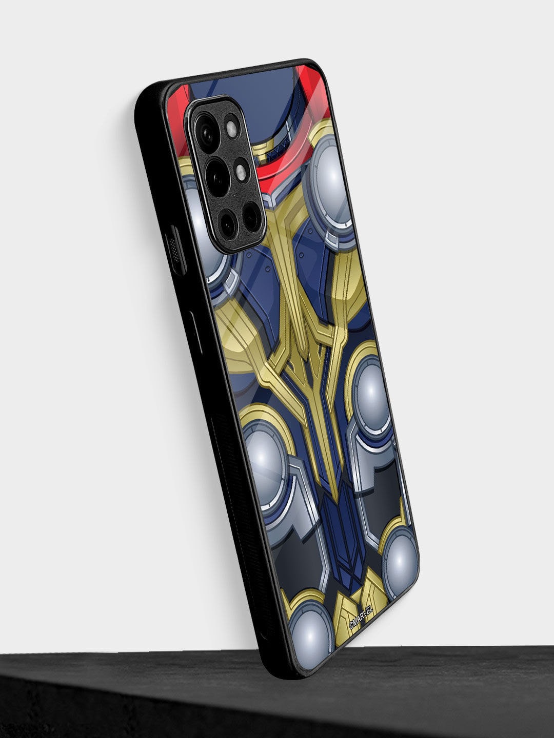 

macmerise Grey & Blue Printed Oneplus 9R Glass Phone Back Case
