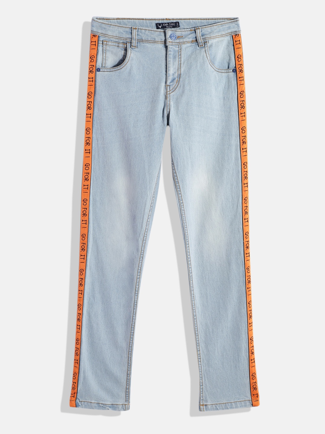 

Allen Solly Junior Boys Slim Fit Heavy Fade Printed Stretchable Jeans, Blue