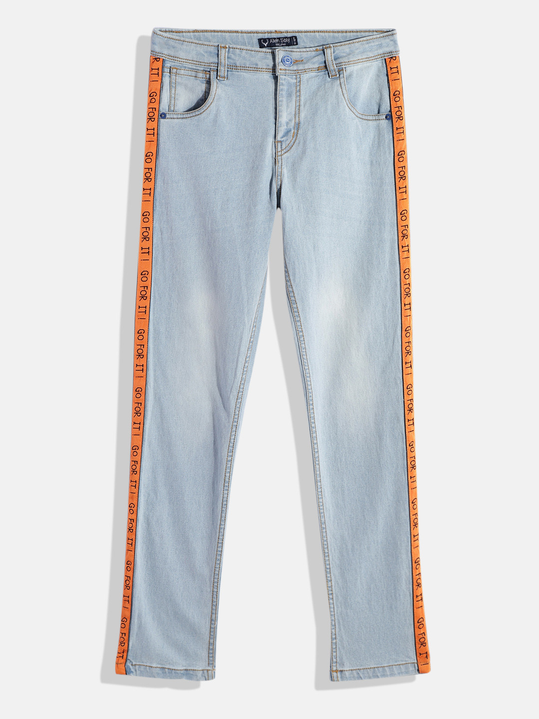 

Allen Solly Junior Boys Slim Fit Heavy Fade Printed Stretchable Jeans, Blue