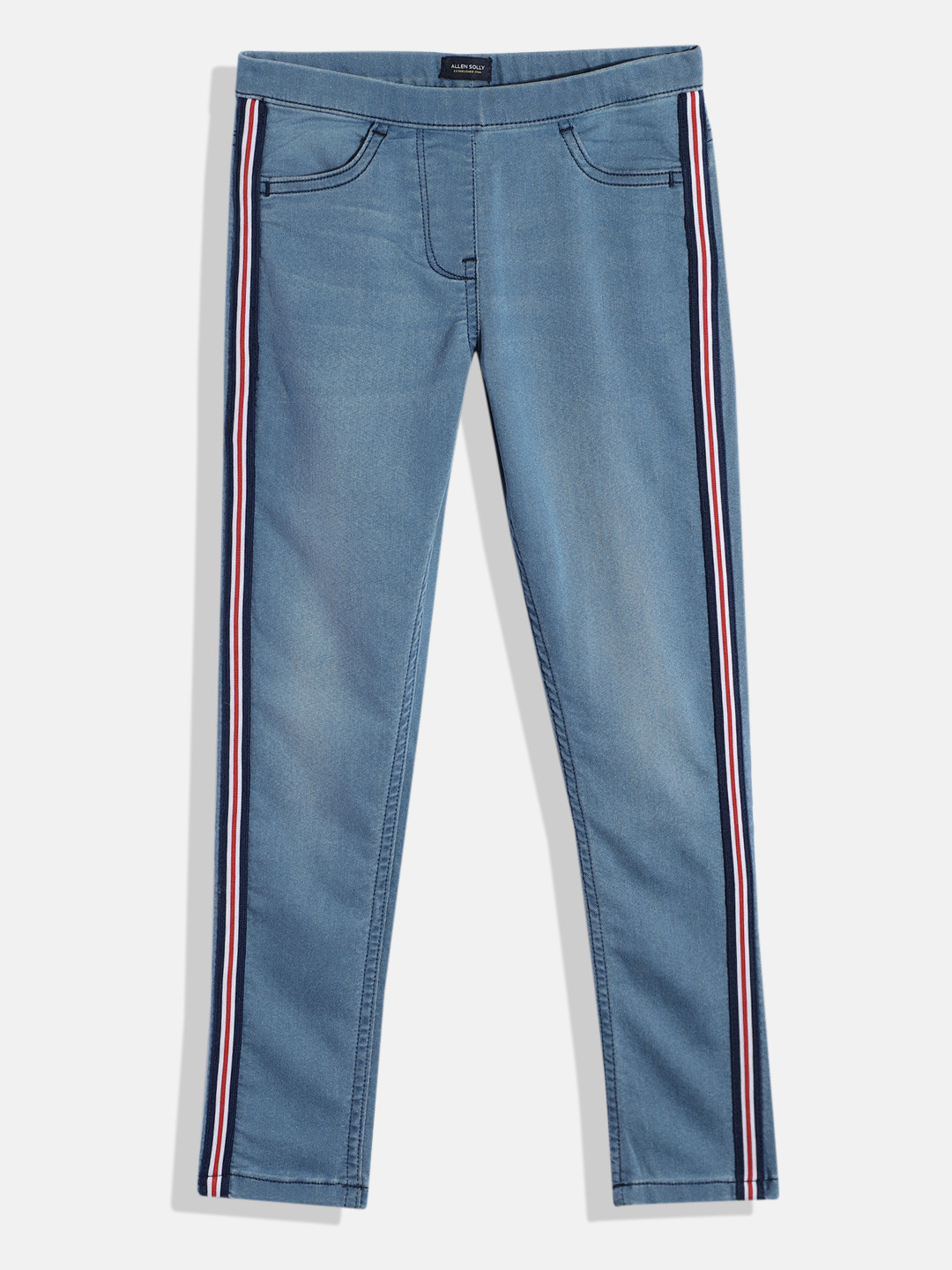 

Allen Solly Junior Girls Regular Fit Jeggings with Side Taping Detail, Blue