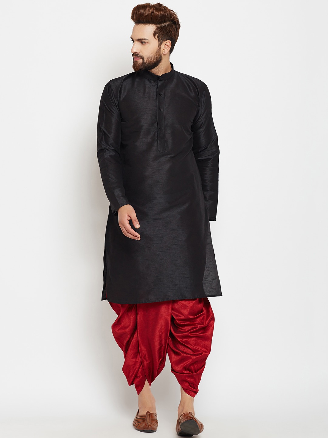 

ROYAL KURTA Men Solid Straight Kurta with Dhoti Pants, Black