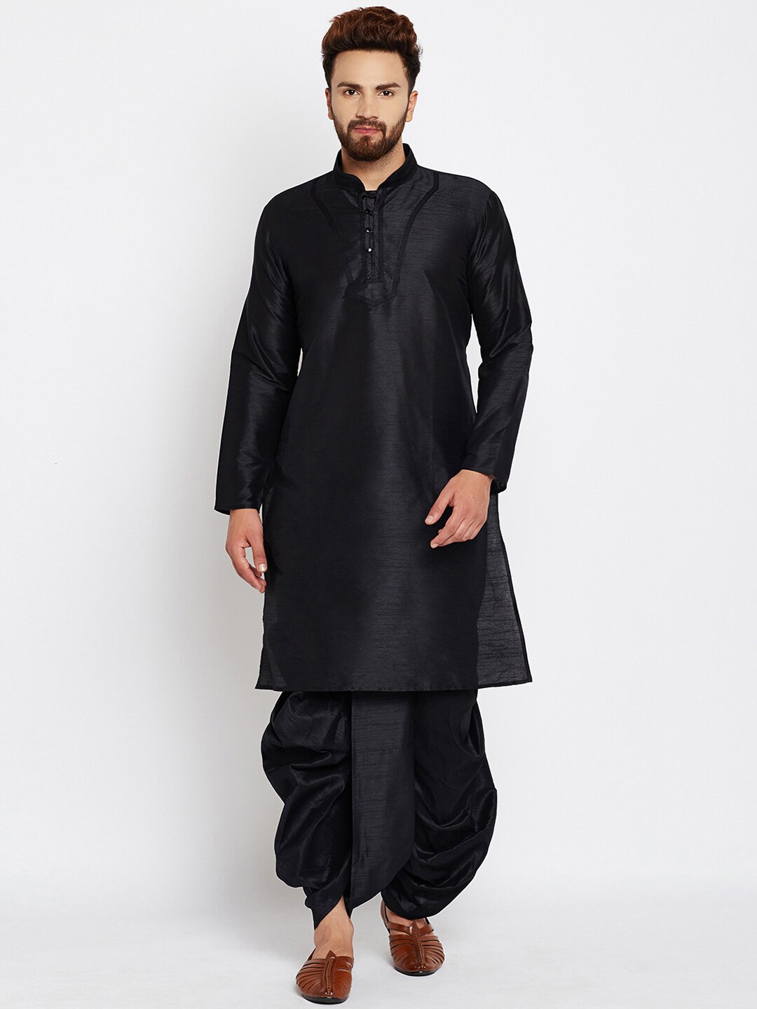 

ROYAL KURTA Men Solid Kurta with Dhoti Pants, Black