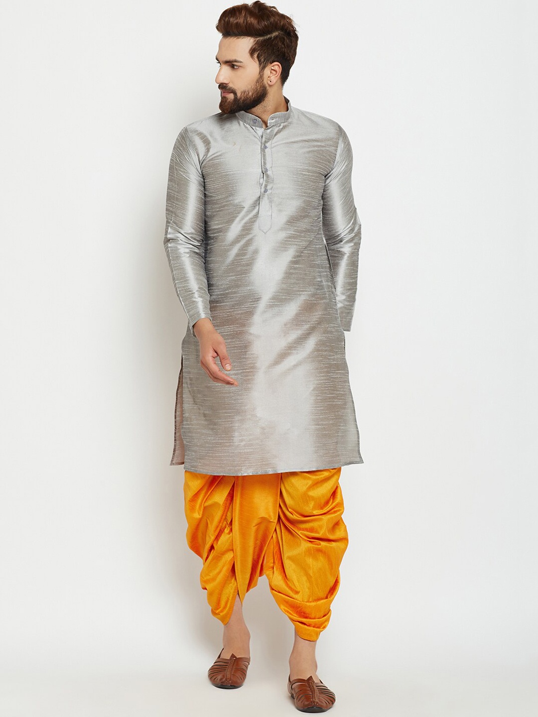 

ROYAL KURTA Men Kurta with Dhoti Pants, Silver