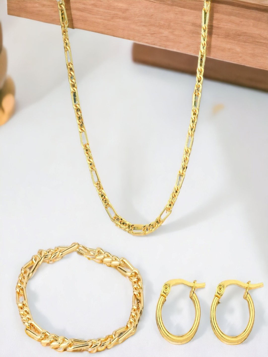 

Goldnera Men Set Of 3 Gold-Toned Brass Gold-Plated Chain