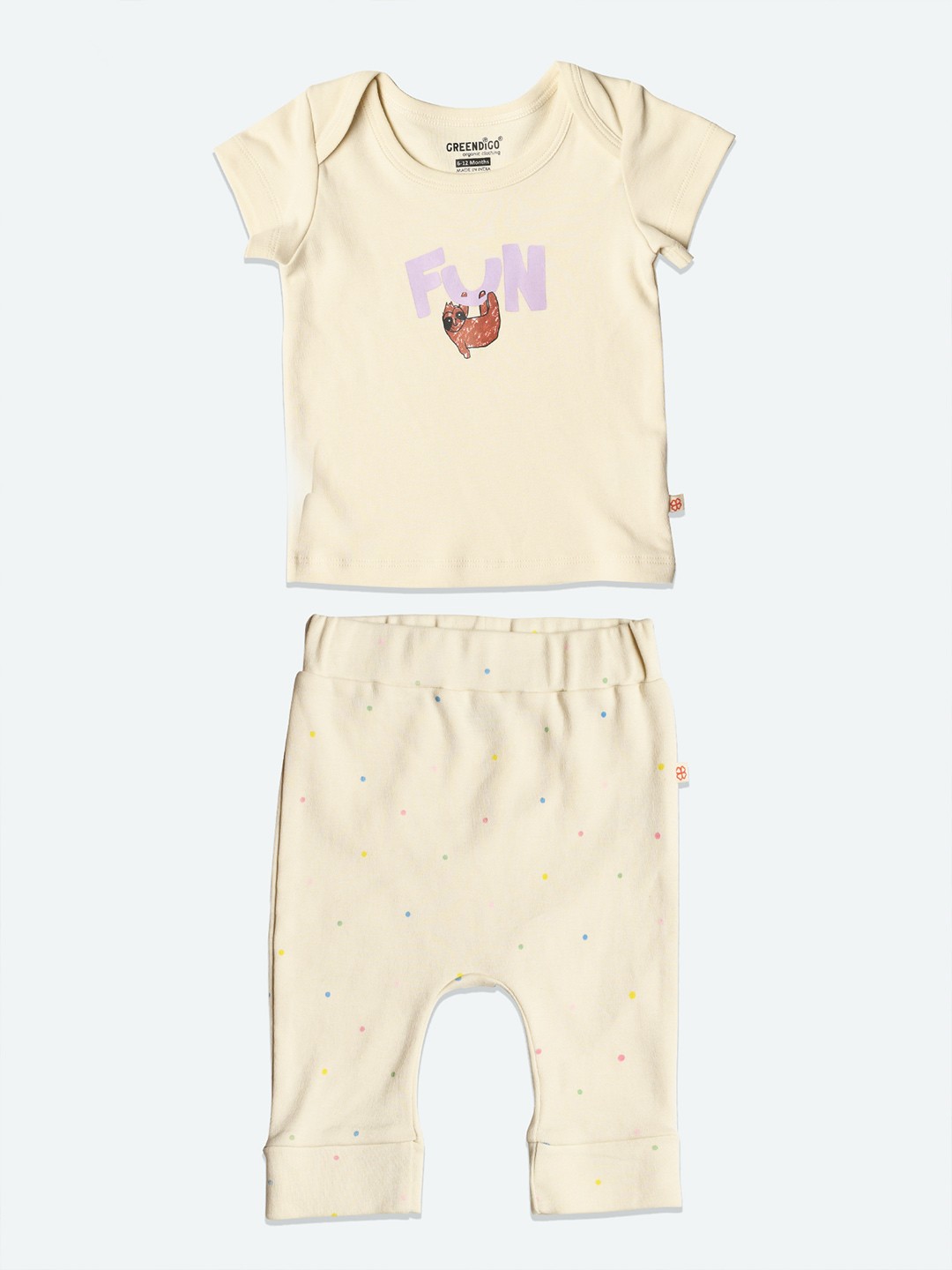 

GREENDIGO Unisex Kids Printed CottonT-shirt with Trousers, Cream