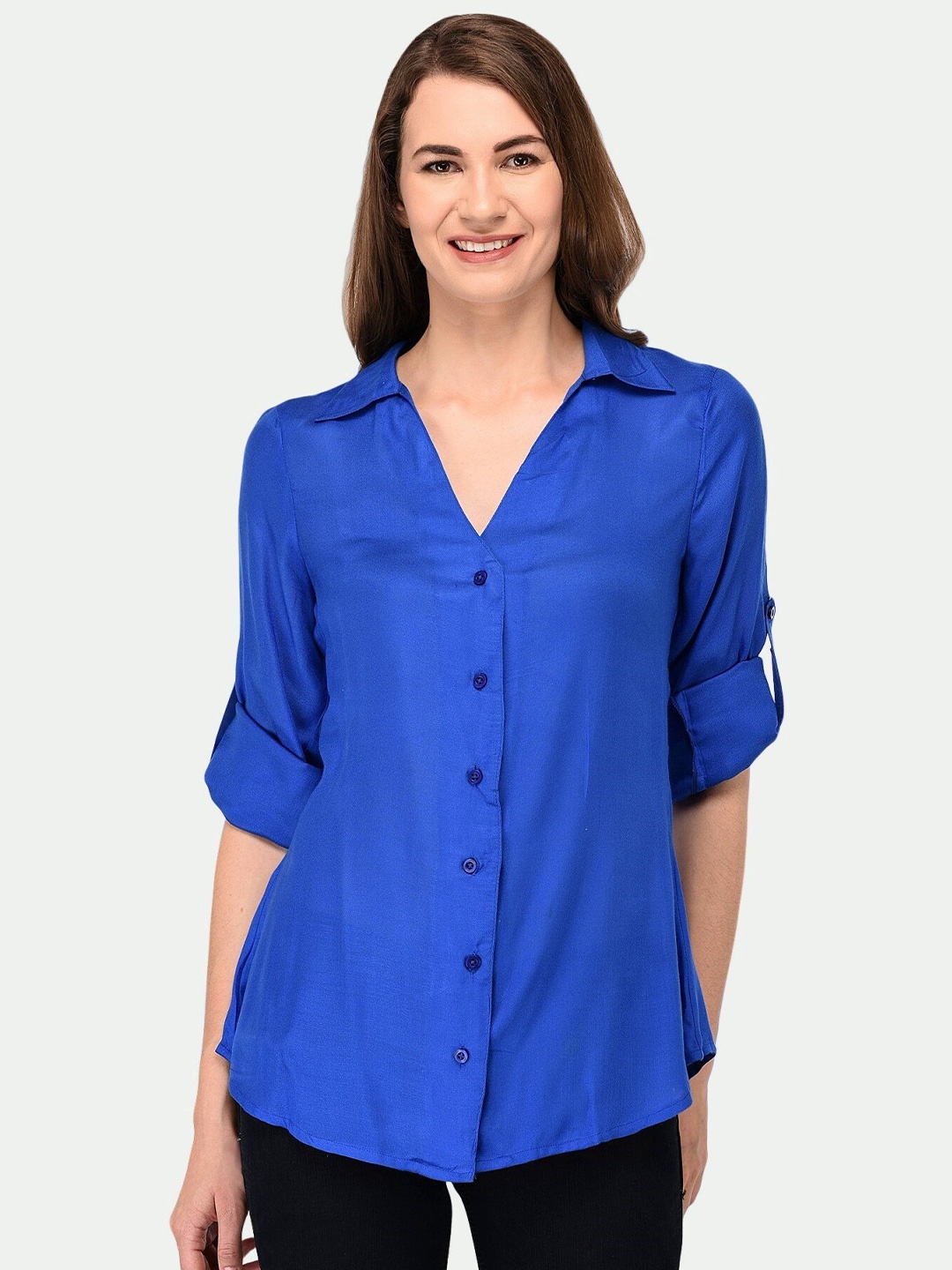

PATRORNA Women Blue Solid Comfort Casual Shirt