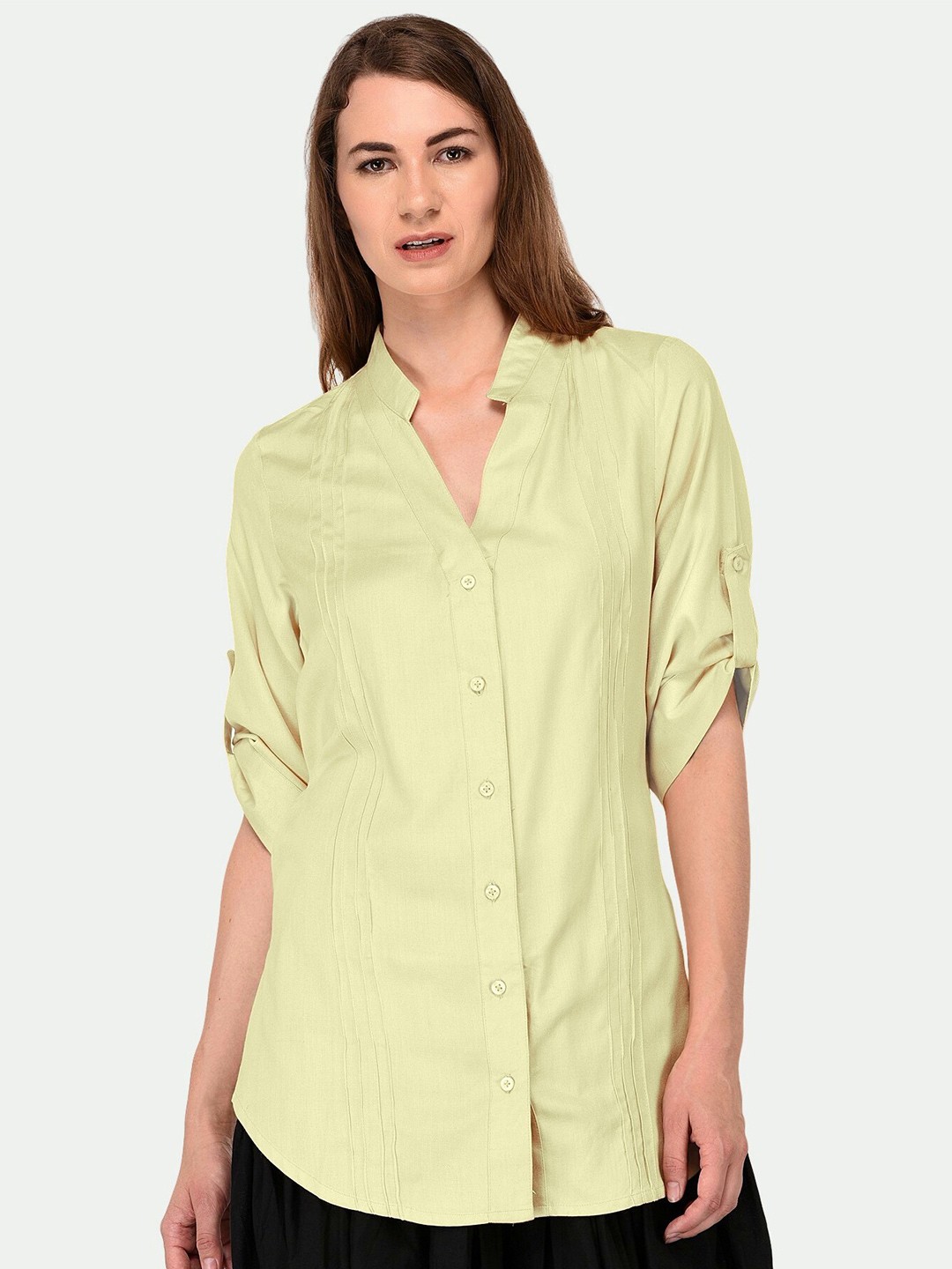 

PATRORNA Women Cream-Coloured Solid Comfort Casual Shirt