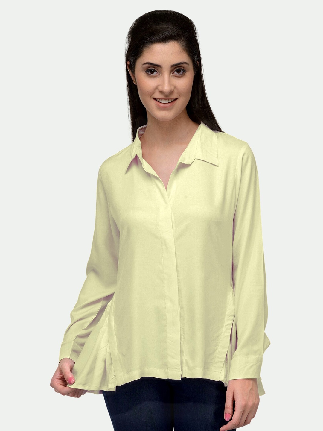 

PATRORNA Women Cream-Coloured Solid Comfort Casual Shirt