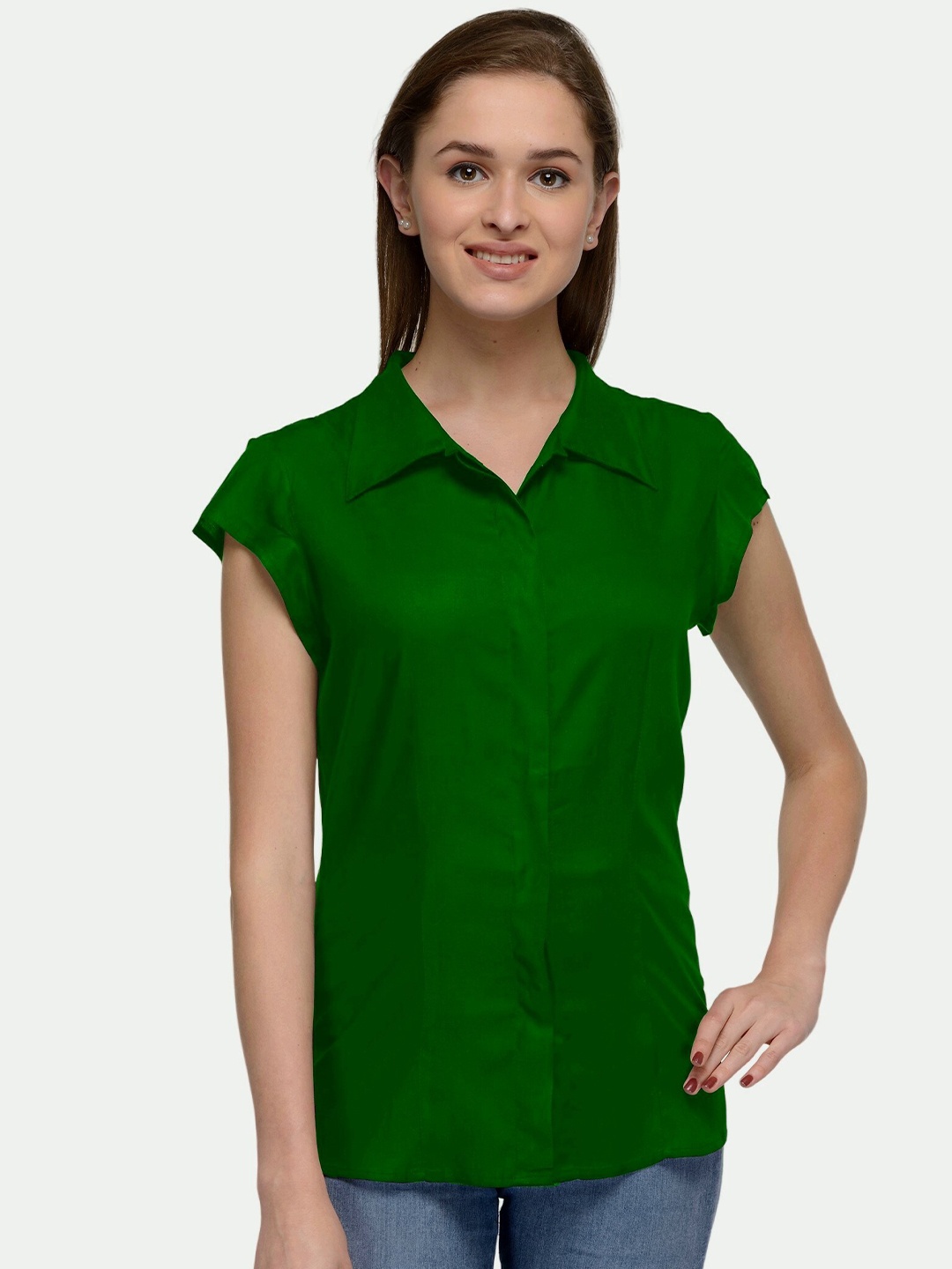 

PATRORNA Women Green Solid Comfort Casual Shirt