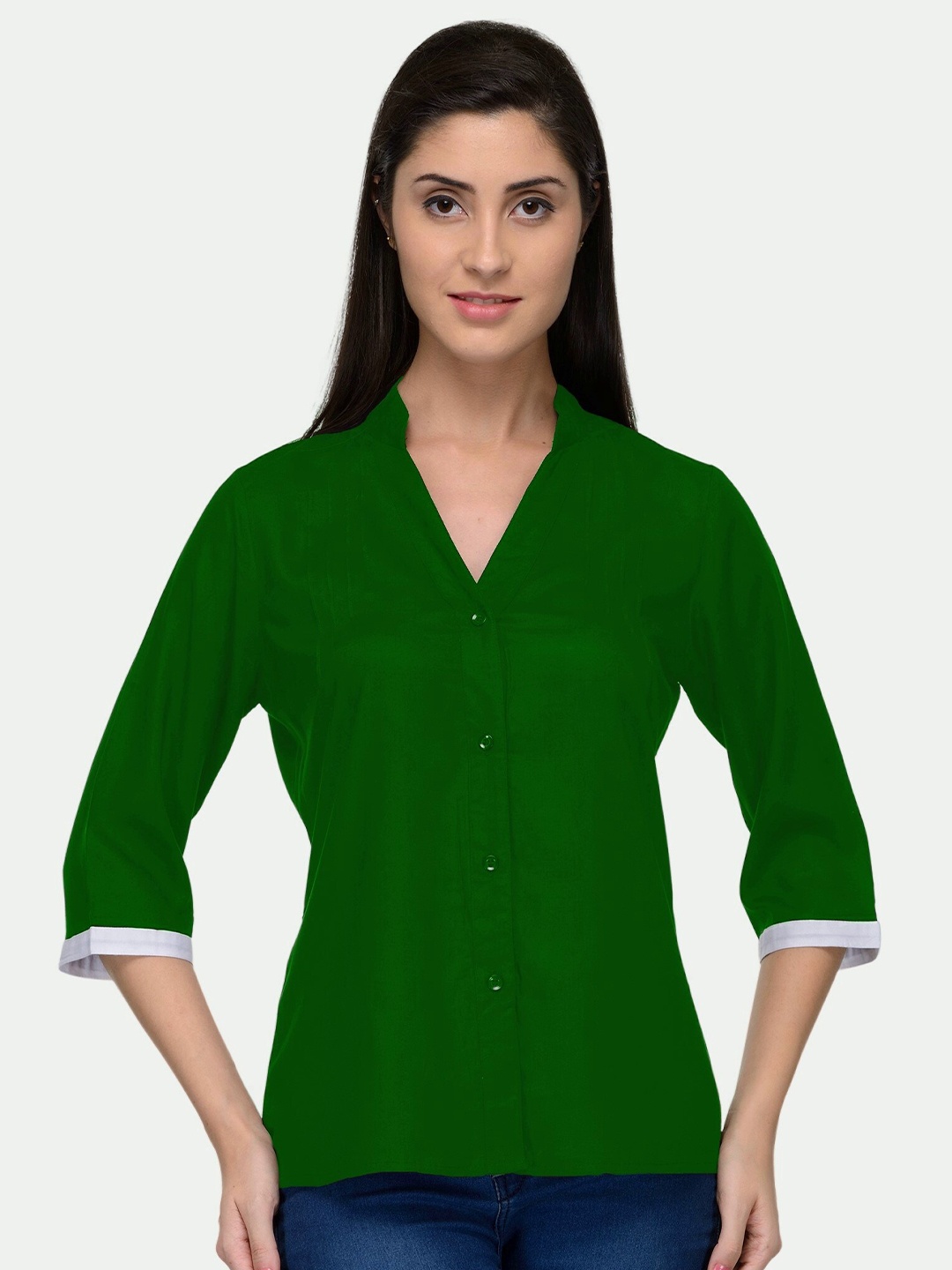 

PATRORNA Women Green Solid Comfort Casual Shirt