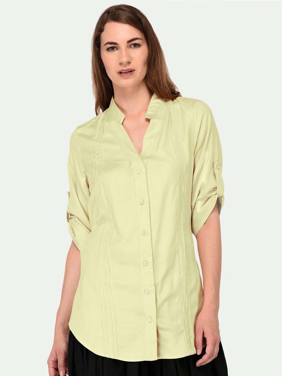 

PATRORNA Women Cream-Coloured Solid Comfort Casual Shirt