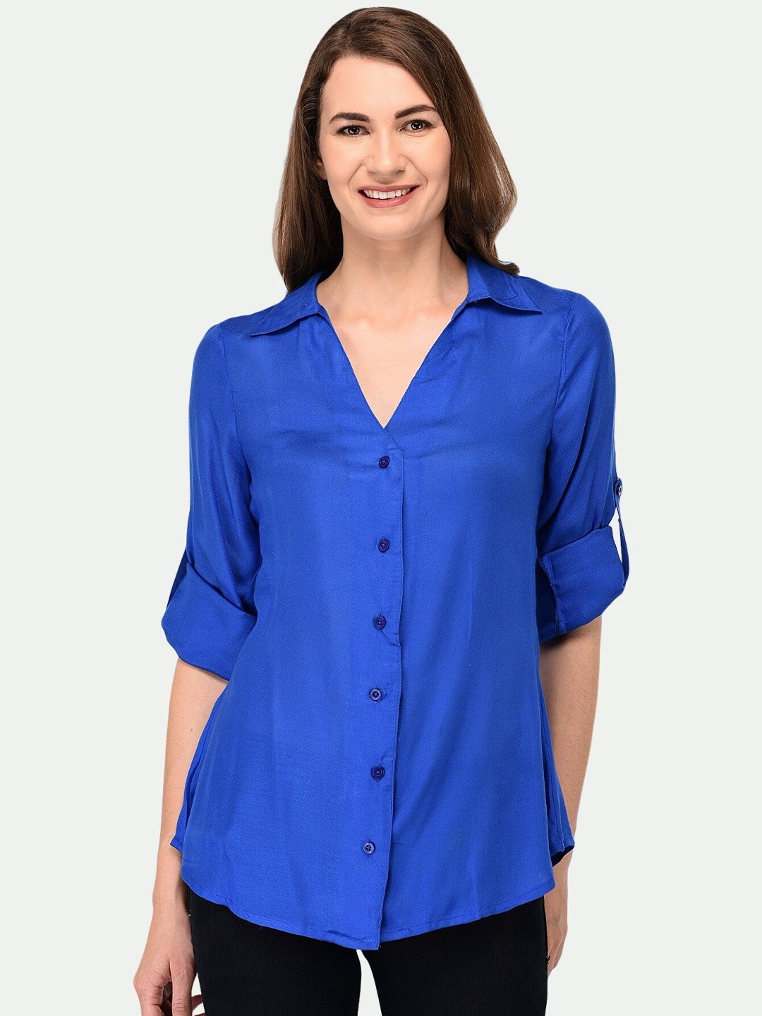 

PATRORNA Women Blue Solid Comfort Casual Shirt