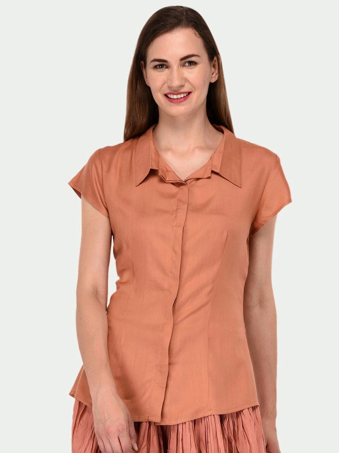 

PATRORNA Women Peach-Coloured Comfort Casual Shirt