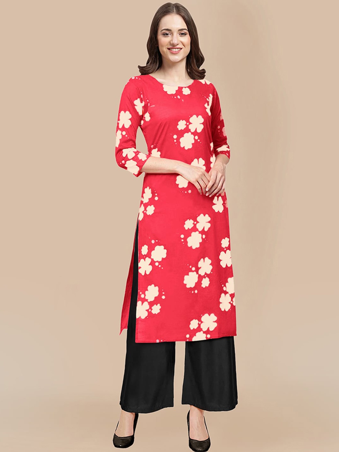 

KALINI Women Red Printed Silk Crepe Kurta with Palazzos