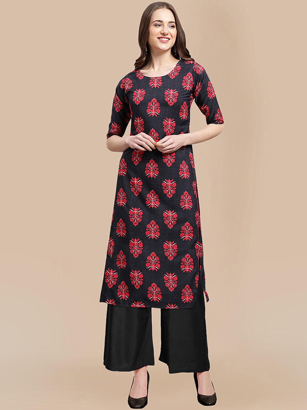 

KALINI Women Grey Panelled Silk Crepe Kurti with Trousers