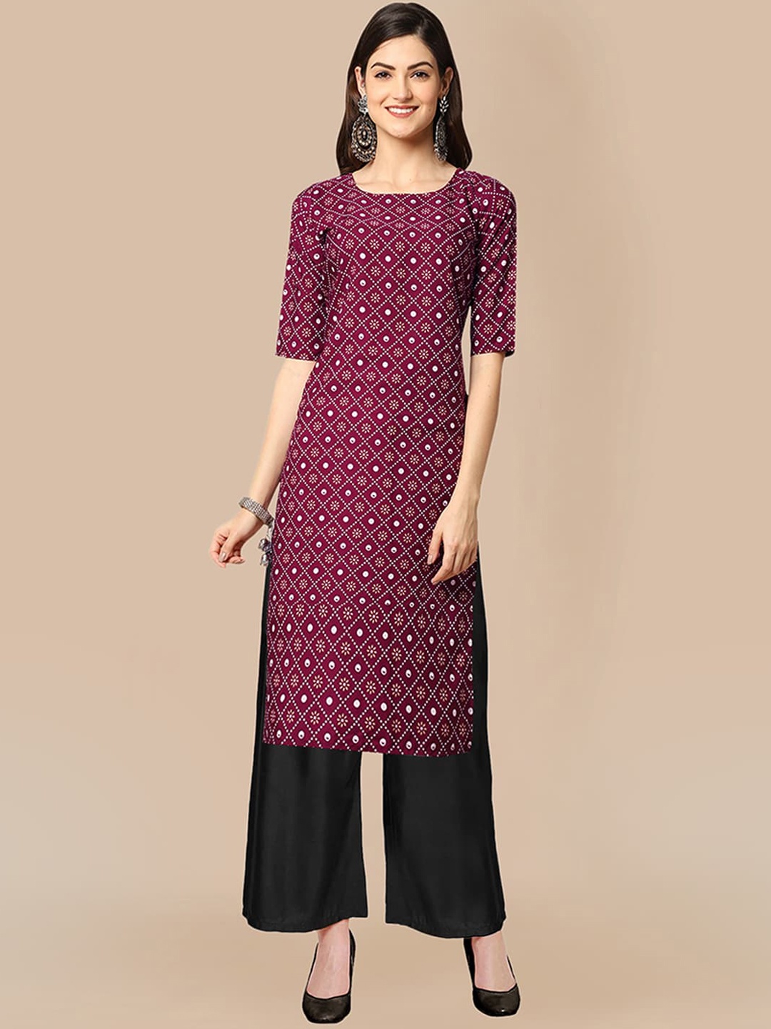 

KALINI Women Floral Printed Silk Crepe Kurta with Palazzos, Magenta